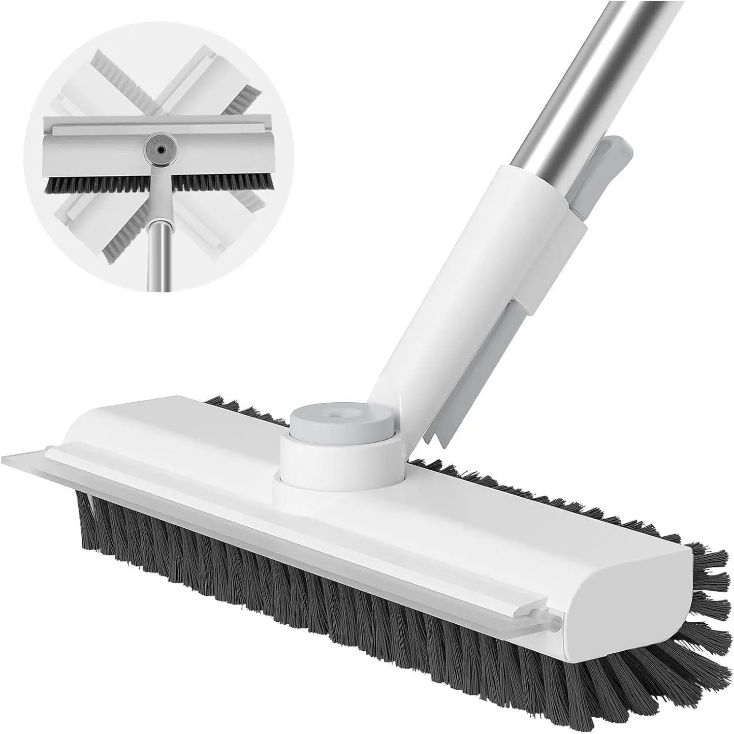 AIR U 3-In-1 Floor Scrub Bathtub Brush with Long Handle, Double-Sided, Heavy-Duty Stiff Bristles & Squeegee – Scrape & Scrub for Shower, Bathroom, Patio, Garage, Kitchen, Wall & Deck – Home Cleaning Essentials