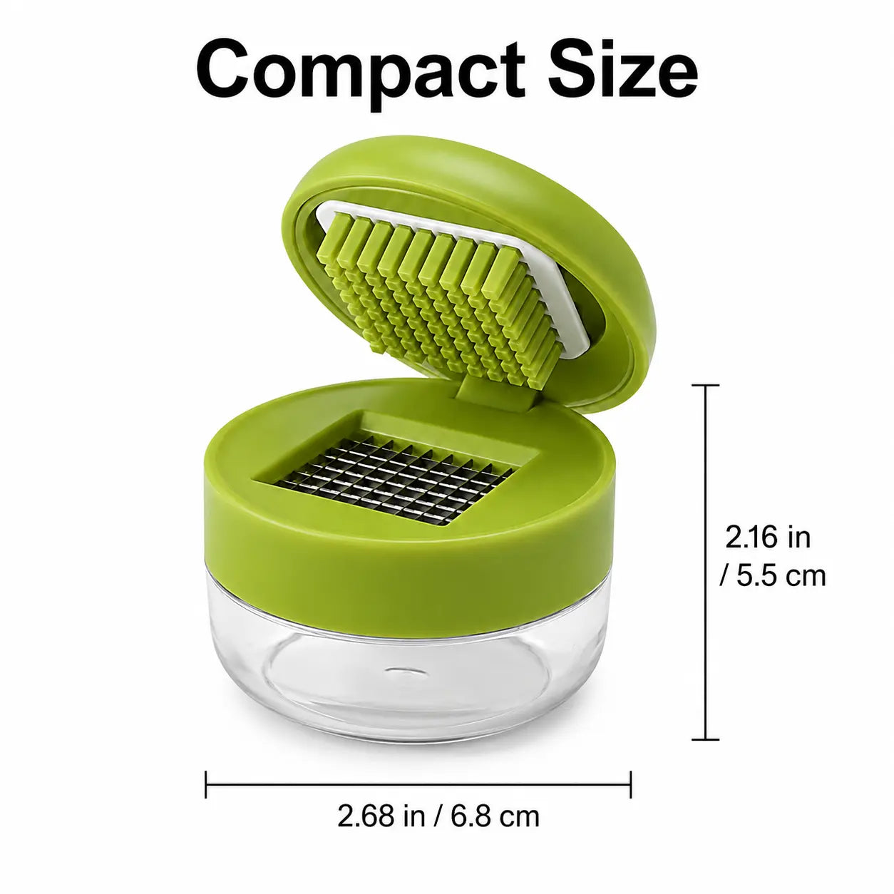 Manual Garlic Chopper, Mini Garlic Press Cutter with Stainless Steel Blades & Clear Collection Cup, Compact Kitchen Garlic Mincer for Garlic, Ginger, Onion & Chili, Easy-Press Food Prep Tool, Green
