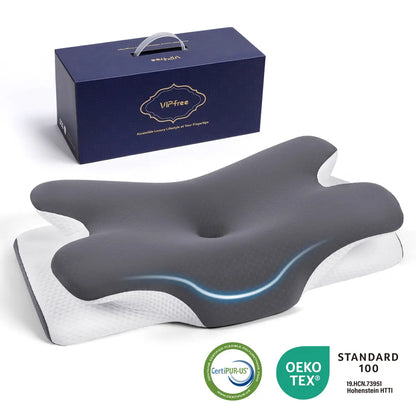 Vipfree Adjustable Ergonomic Memory Foam Neck Pillow for Cervical Support and Cooling Comfort