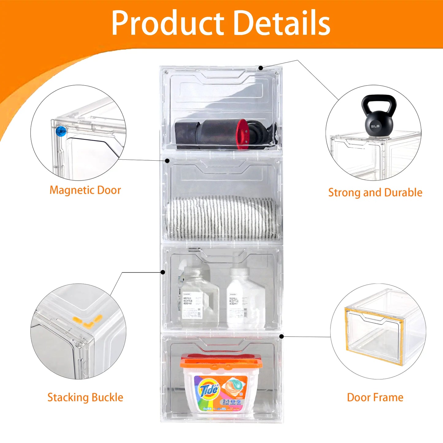 Stackable Clear Plastic Shoe Boxes, Magnetic Door Design - Shoe Rack & Storage Organizer