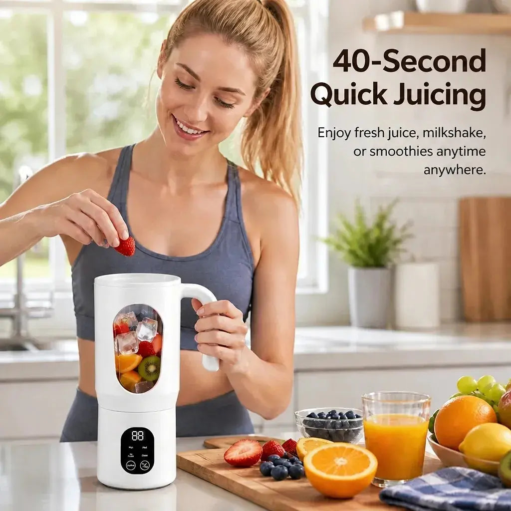 Portable USB Rechargeable Juicer with LED Display - Handheld High-Speed Blender for Smoothies and Juices, Self-Cleaning, BPA-Free, Ice Crushing Function, Multiple Gears, Safety Protection, and Versatile Uses