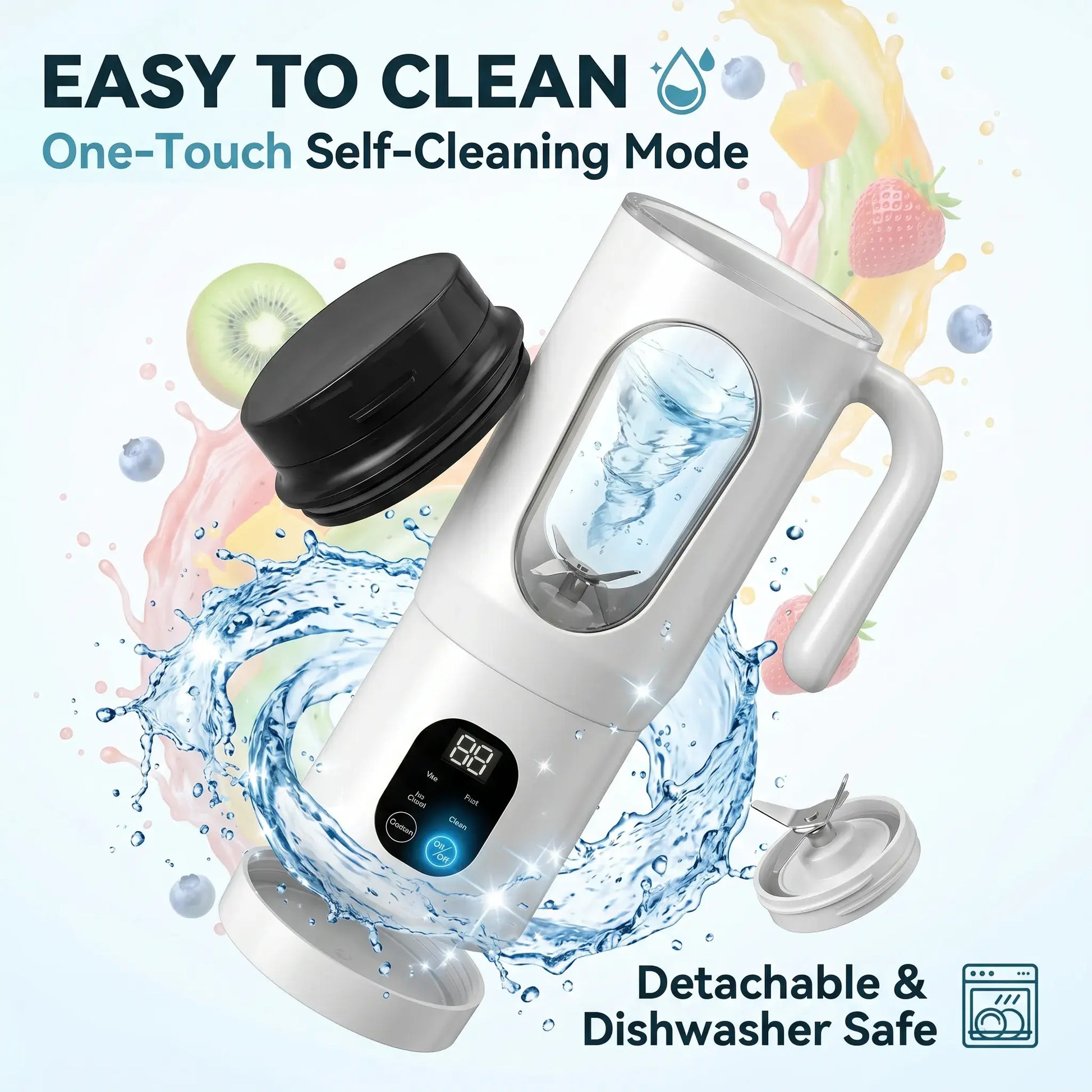 Portable USB Rechargeable Juicer with LED Display - Handheld High-Speed Blender for Smoothies and Juices, Self-Cleaning, BPA-Free, Ice Crushing Function, Multiple Gears, Safety Protection, and Versatile Uses