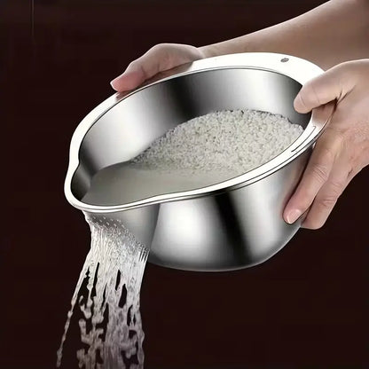 Stainless Steel Multifunctional Rice-Washing and Straining Basket for Fruits, Vegetables, and Storage Solutions in Home Dining and Picnics