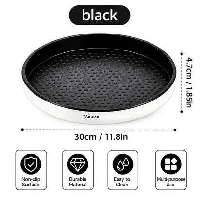 360° Rotating Organizer Tray, Non-Slip Lazy Susan Turntable for Kitchen Countertop, Pantry Cabinet and Bathroom Storage, round Rotating Tray in Black & Gray