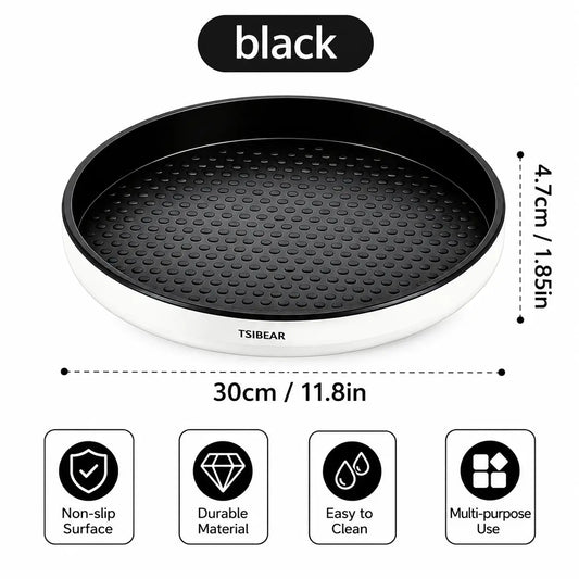 360° Rotating Organizer Tray, Non-Slip Lazy Susan Turntable for Kitchen Countertop, Pantry Cabinet and Bathroom Storage, round Rotating Tray in Black & Gray