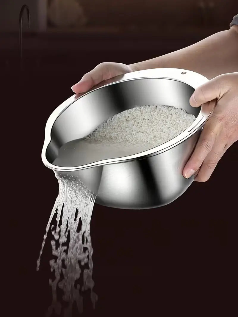 Stainless Steel Multifunctional Rice-Washing and Straining Basket for Fruits, Vegetables, and Storage Solutions in Home Dining and Picnics