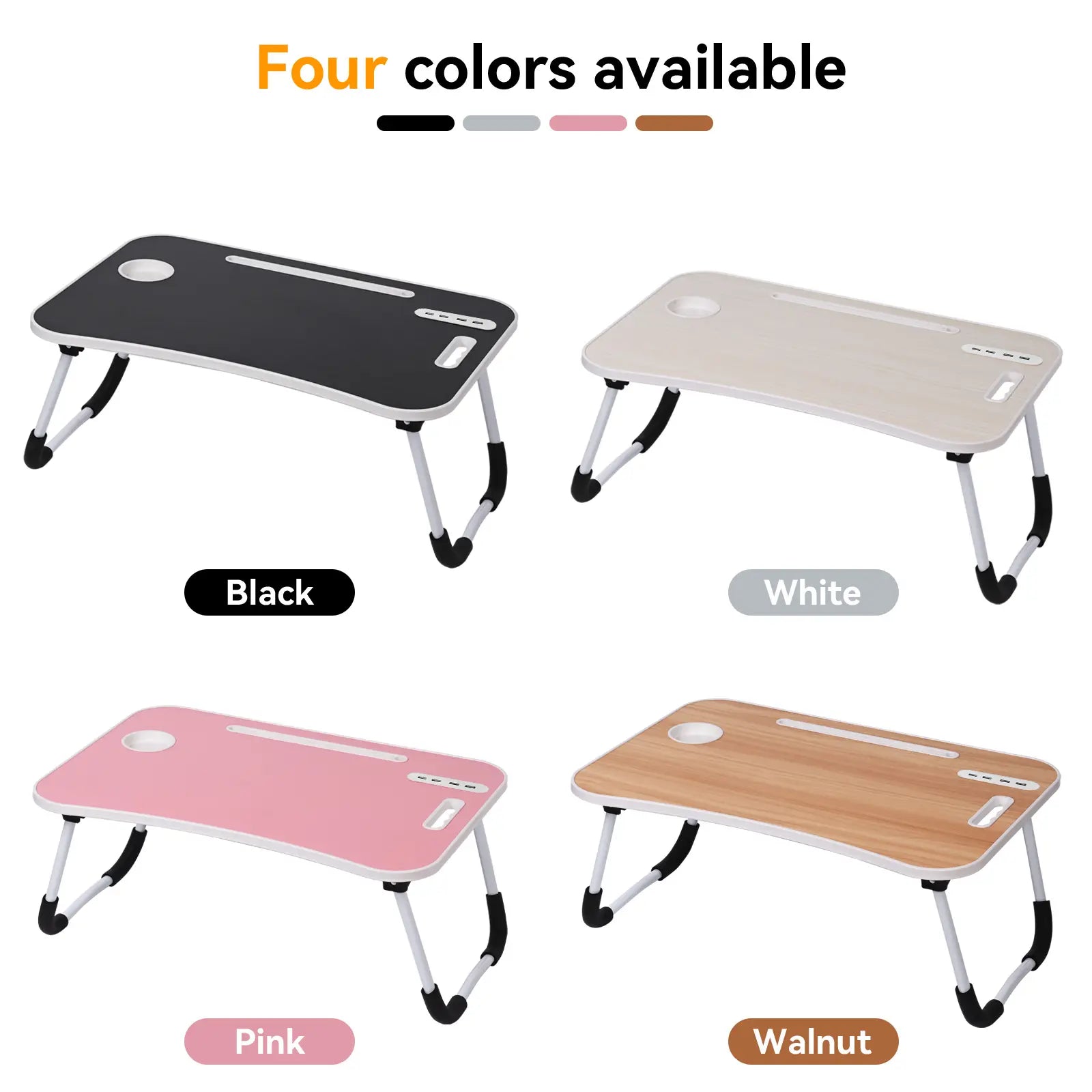WGCTEK Portable Foldable Laptop Bed Desk with USB Ports, Storage Drawer, and Cup Holder for Comfortable Work and Reading on Bed or Couch - Available in Black, White, Pink, and Walnut