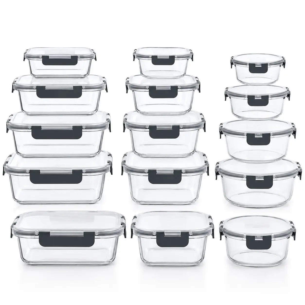 AISOON 24-Piece High Borosilicate Glass Food Storage Containers with Lids - 12-Pack Airtight Leakproof Kitchen Household Products, Bpa-Free, Microwave, Oven, Freezer & Dishwasher Safe (Black)