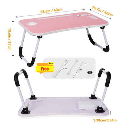 WGCTEK Portable Foldable Laptop Bed Desk with USB Ports, Storage Drawer, and Cup Holder for Comfortable Work and Reading on Bed or Couch - Available in Black, White, Pink, and Walnut