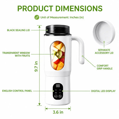 Portable USB Rechargeable Juicer with LED Display - Handheld High-Speed Blender for Smoothies and Juices, Self-Cleaning, BPA-Free, Ice Crushing Function, Multiple Gears, Safety Protection, and Versatile Uses