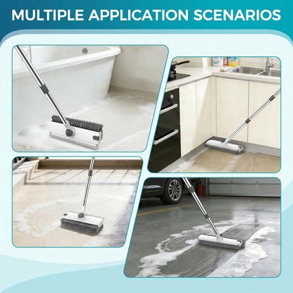 JOIORBOO 3-in-1 Floor Scrub Brush with Long Handle - Double-Sided Bristles and Squeegee for Bathroom and Kitchen Cleaning