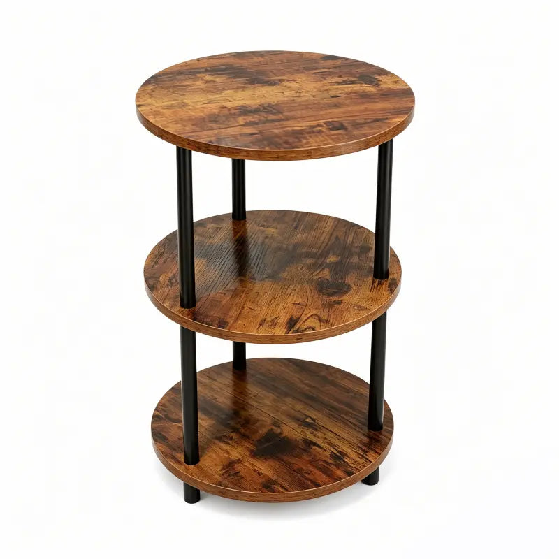 Three-Tier Round Shelving Table - Versatile Decorative Table Available in Narrow-Edge Styles or as a Nightstand; Industrial Design Ideal for Compact Spaces