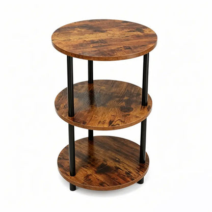 Three-Tier Round Shelving Table - Versatile Decorative Table Available in Narrow-Edge Styles or as a Nightstand; Industrial Design Ideal for Compact Spaces
