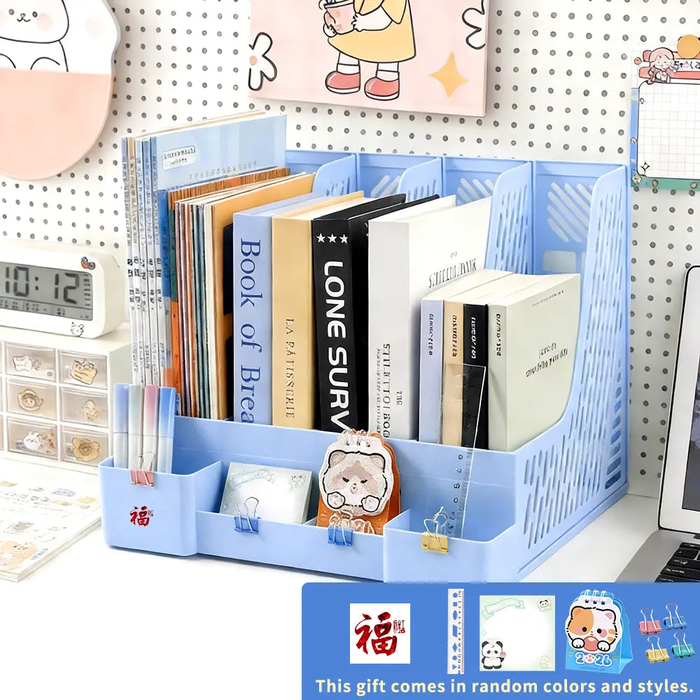 Easter Bunny Style Plastic Rectangular 6-Piece Desk Organizer - 4 Compartments, Shatterproof, Large Capacity, Desk Organization Solution for Office Workers, Holds Books, Stationery, Documents