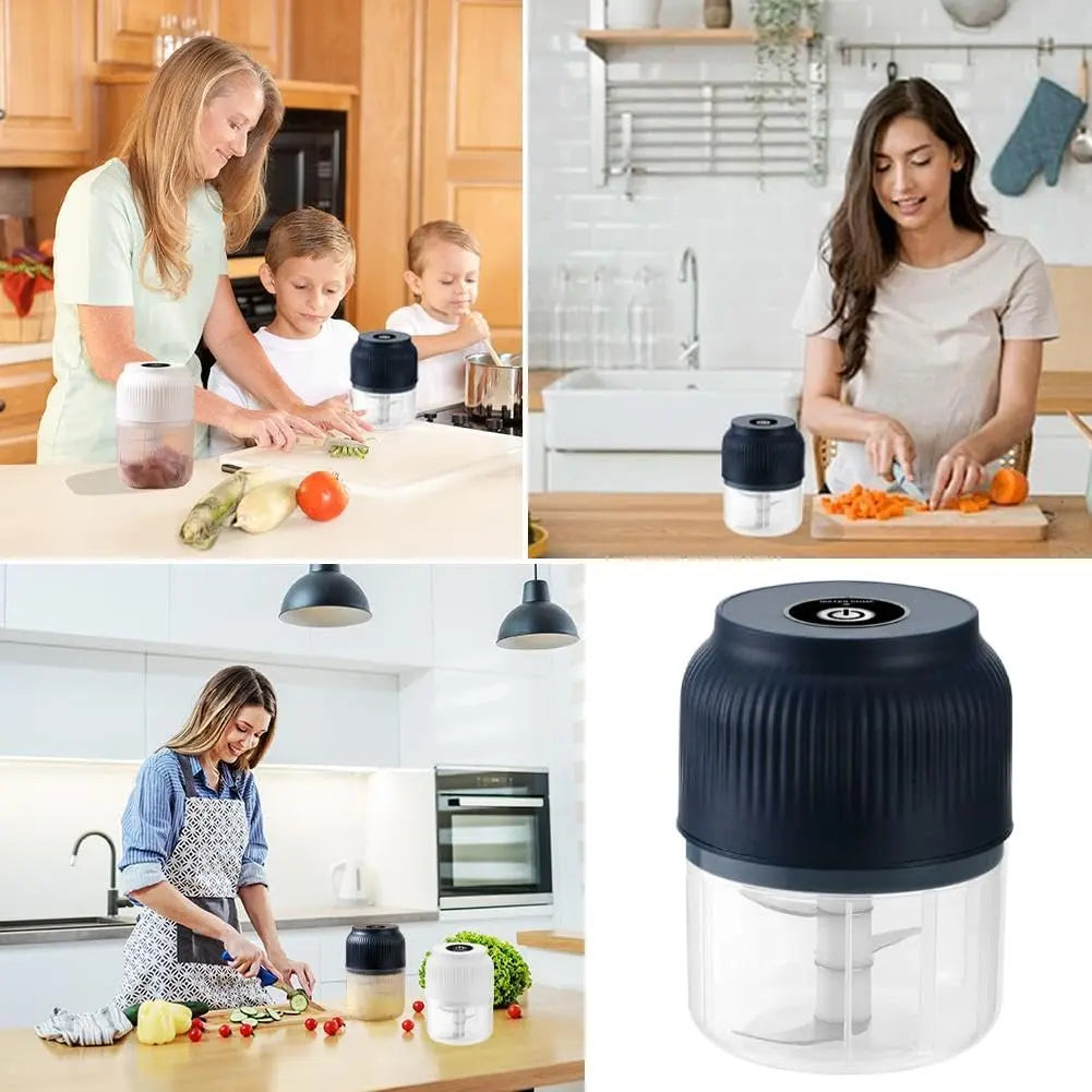 Electric Garlic Crusher - 300ML Cordless Rechargeable Mini Food Processor for Garlic, Onion, Ginger, Chili, Nuts, Fruit, and Meat - Blue