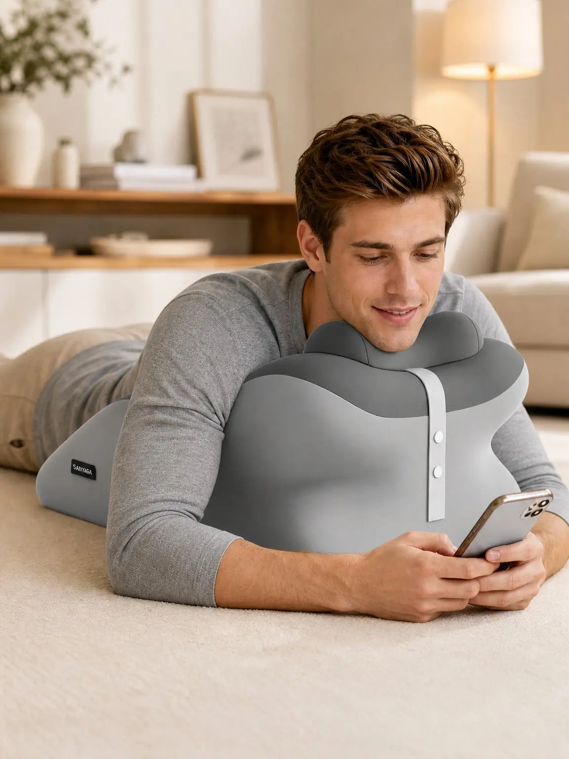 Ergonomic Cooling Fabric Reading Pillow with Premium Memory Foam Support for Enhanced Comfort While Using Devices