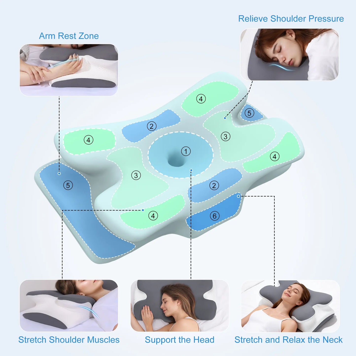 Vipfree Adjustable Ergonomic Memory Foam Neck Pillow for Cervical Support and Cooling Comfort