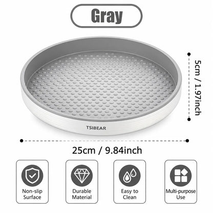 360° Rotating Organizer Tray, Non-Slip Lazy Susan Turntable for Kitchen Countertop, Pantry Cabinet and Bathroom Storage, round Rotating Tray in Black & Gray