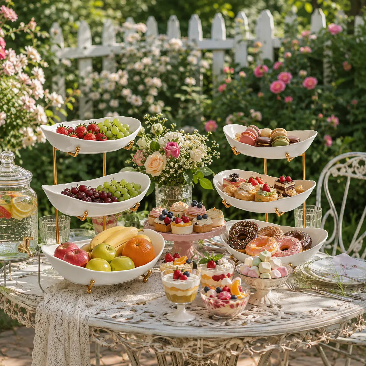 3-Tier Fruit Bowl Set with Metal Stand – Choose from Plastic or Ceramic Bowls, Spacious Countertop Organizer for Fruits, Snacks, and Nuts