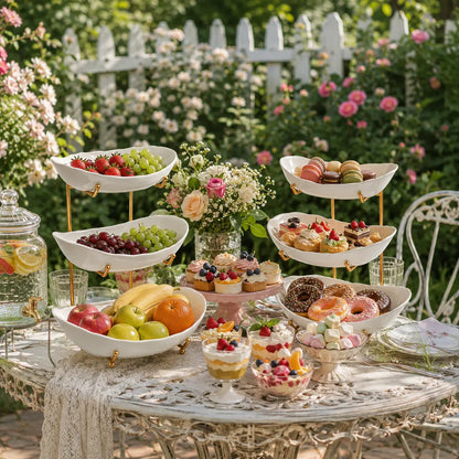 3-Tier Fruit Bowl Set with Metal Stand – Choose from Plastic or Ceramic Bowls, Spacious Countertop Organizer for Fruits, Snacks, and Nuts