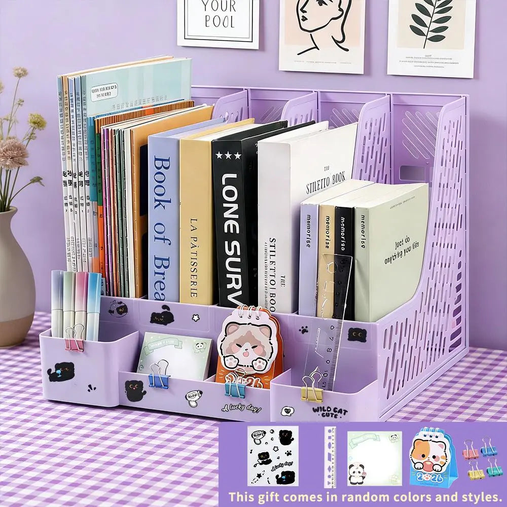 Easter Bunny Style Plastic Rectangular 6-Piece Desk Organizer - 4 Compartments, Shatterproof, Large Capacity, Desk Organization Solution for Office Workers, Holds Books, Stationery, Documents