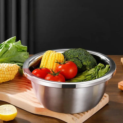 Multifunctional 3-In-1 Stainless Steel Cutting Machine and Strainer Set - Includes Basin, Sieve, and Cutter for Washing Rice, Fruits, and Vegetables - Essential Kitchen Tool