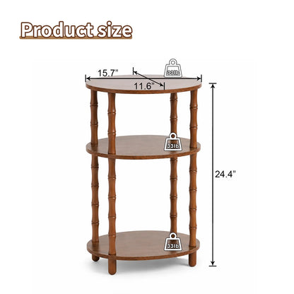 Rustic Brown Round End Table with 3-Tier Storage - Versatile Nightstand for Bedroom, Side Table for Living Room, and Compact Coffee Table for Apartments (15.7" × 11.6" × 24.4")