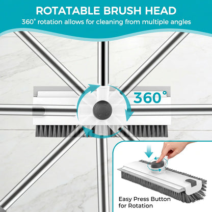 JOIORBOO 3-in-1 Floor Scrub Brush with Long Handle - Double-Sided Bristles and Squeegee for Bathroom and Kitchen Cleaning