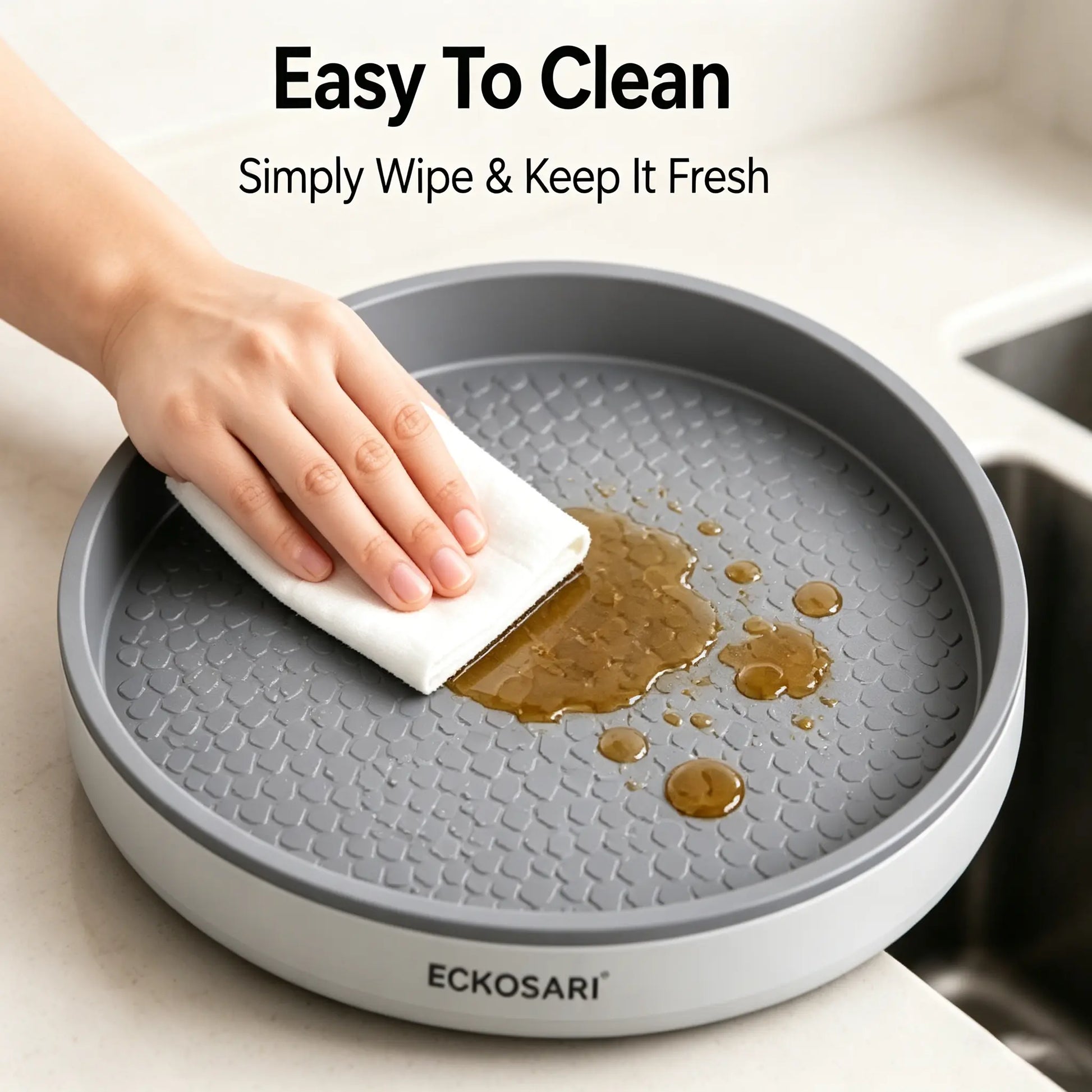 360° Rotating Organizer Tray, Non-Slip Lazy Susan Turntable for Kitchen Countertop, Pantry Cabinet and Bathroom Storage, round Rotating Tray in Black & Gray