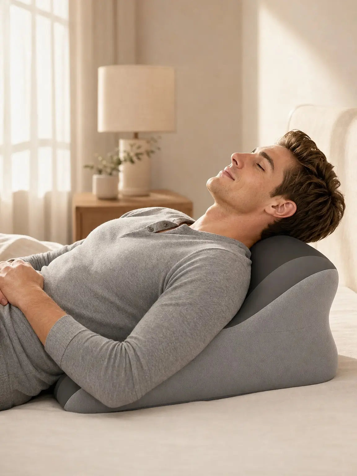 Ergonomic Cooling Fabric Reading Pillow with Premium Memory Foam Support for Enhanced Comfort While Using Devices