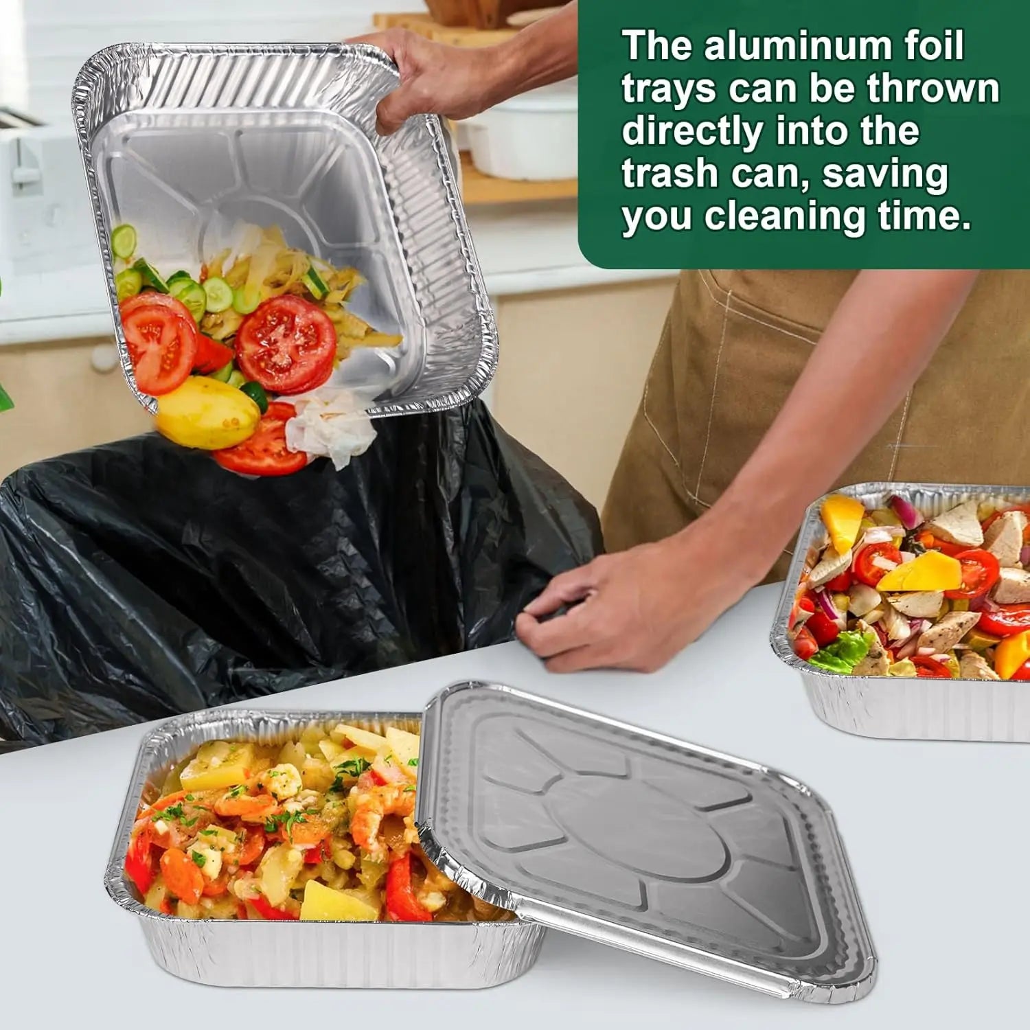 8x8 Heavy-Duty Aluminum Pans with Lids (30 Pack) - Disposable Foil Food Containers for Baking, Cooking, Heating, Freezing, and Holiday Storage