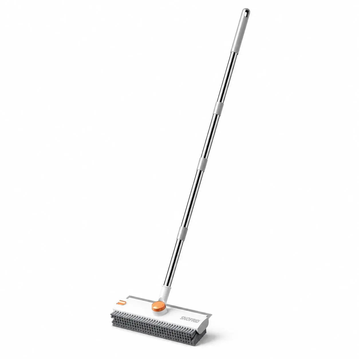 Snofrid 3-in-1 Heavy Duty Floor Scrub Brush with 54-Inch Adjustable Handle and Stiff Bristles for Versatile Cleaning of Showers, Bathrooms, Kitchens, Patios, Garages, Pools, Walls, and Decks - Orange and White
