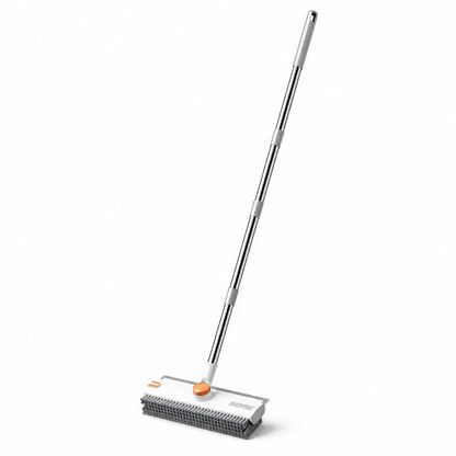 Snofrid 3-in-1 Heavy Duty Floor Scrub Brush with 54-Inch Adjustable Handle and Stiff Bristles for Versatile Cleaning of Showers, Bathrooms, Kitchens, Patios, Garages, Pools, Walls, and Decks - Orange and White
