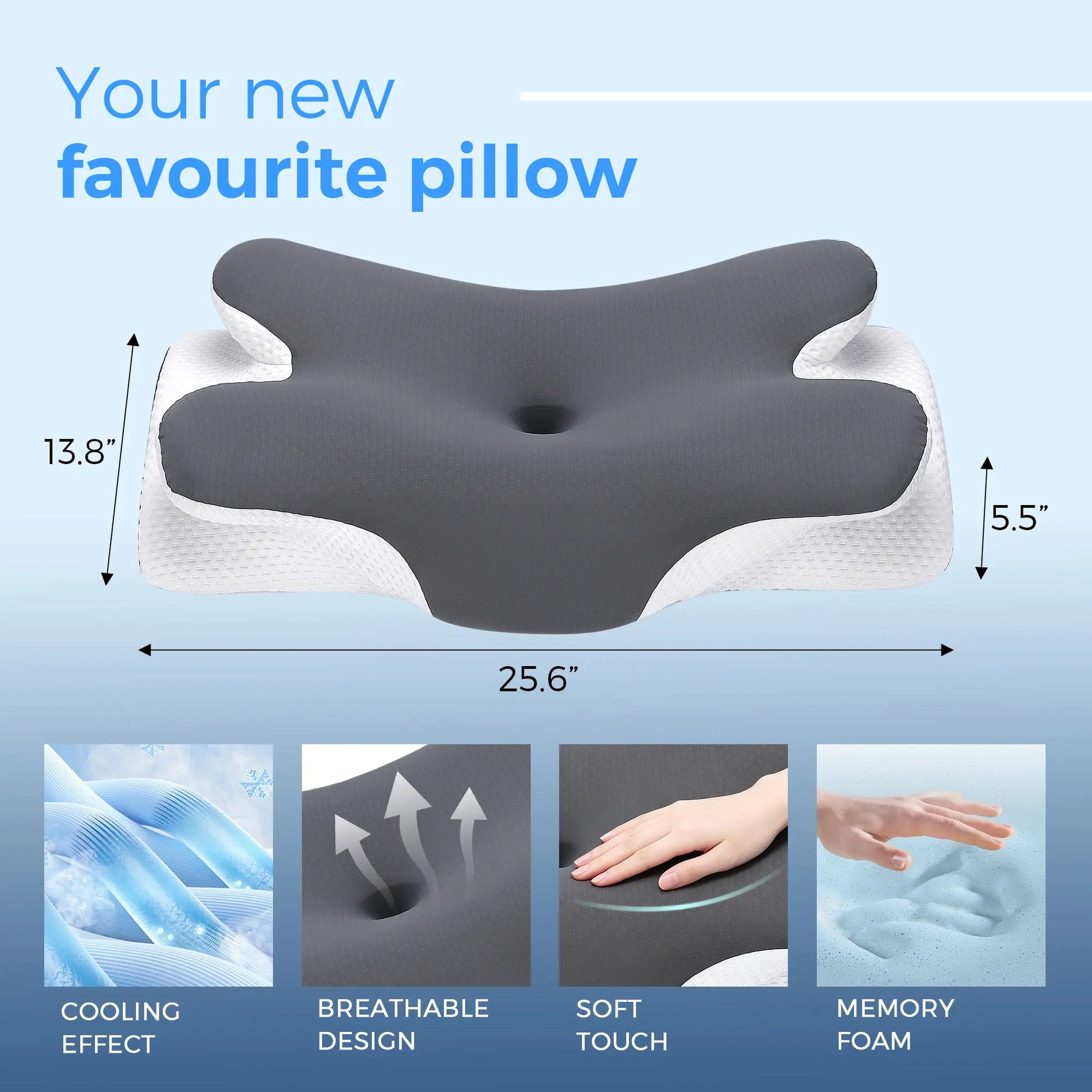 Vipfree Adjustable Ergonomic Memory Foam Neck Pillow for Cervical Support and Cooling Comfort