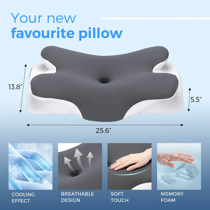 Vipfree Adjustable Ergonomic Memory Foam Neck Pillow for Cervical Support and Cooling Comfort