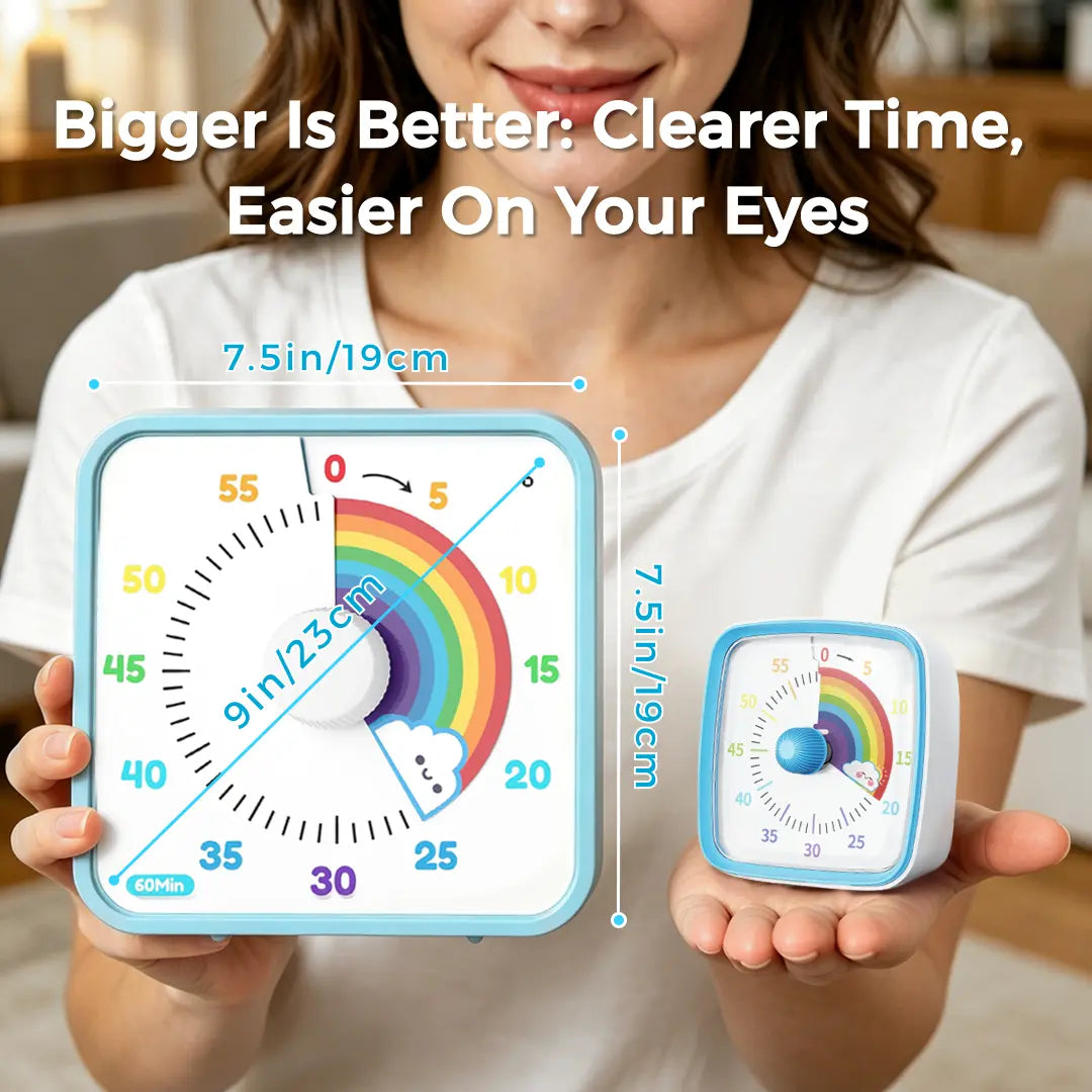 60-Minute Large Visual Timer for Kids and Adults, Rainbow Countdown Timer with Non-Ticking Mechanism, 7.5-Inch Classroom Desk Clock with Magnetic Backing, Ideal for Pomodoro Technique