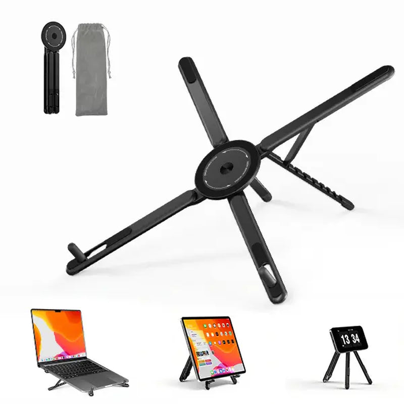 Viozon Premium Portable Laptop Stand with Magnetic Phone Holder - Adjustable Aluminum Riser for 10–16” Laptops & 4–13” Phones/Tablets (Silver)