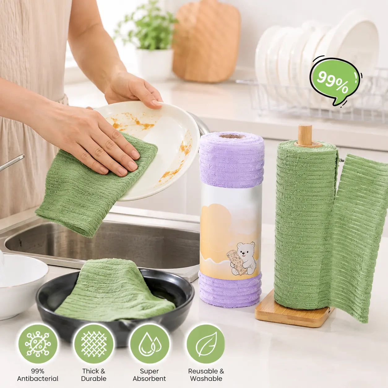 1 Count, Tearable Plush Cleaning Cloth Roll, for Daily Household Cleaning of Tableware, Cooktop, Glassware and Cabinets