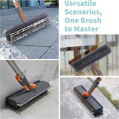 AIR U 3-In-1 Floor Scrub Bathtub Brush with Long Handle, Double-Sided, Heavy-Duty Stiff Bristles & Squeegee – Scrape & Scrub for Shower, Bathroom, Patio, Garage, Kitchen, Wall & Deck – Home Cleaning Essentials