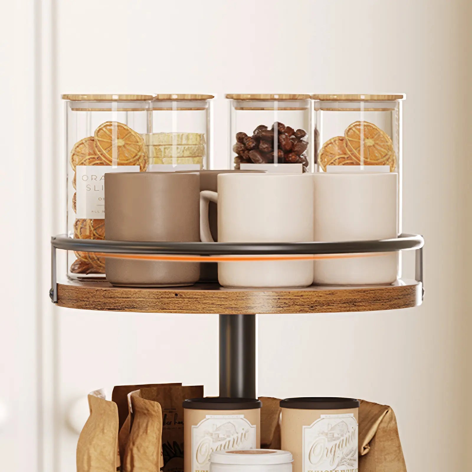 HOOBRO Lazy Susan Organizer, Rotating Spice Rack, 3-Tier Organizer, Turntable Spice Rack, Vertical Storage Organizer, for Kitchen Countertop, Vanity, Dining Table, Rustic Brown and Black #Summervibes