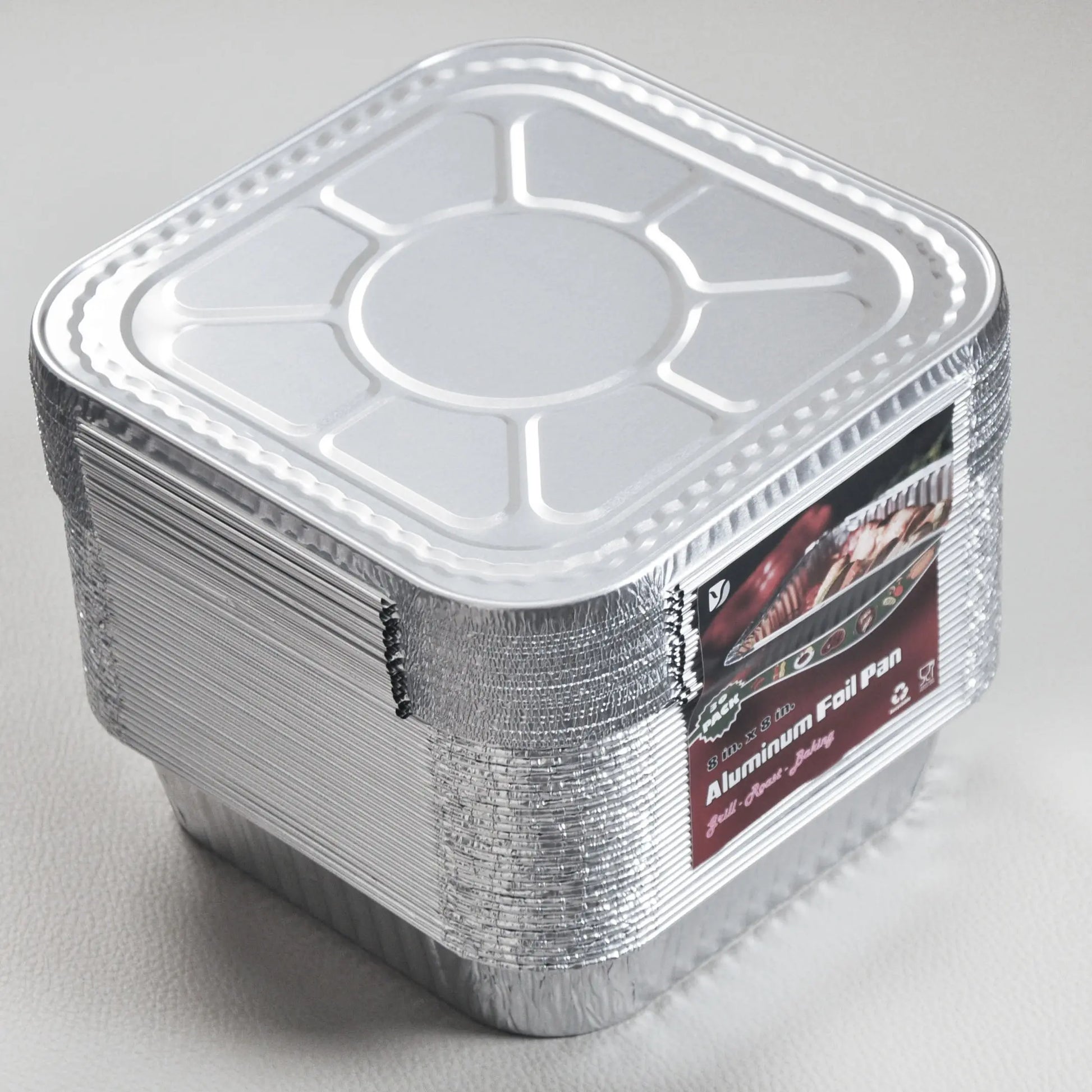 8x8 Heavy-Duty Aluminum Pans with Lids (30 Pack) - Disposable Foil Food Containers for Baking, Cooking, Heating, Freezing, and Holiday Storage