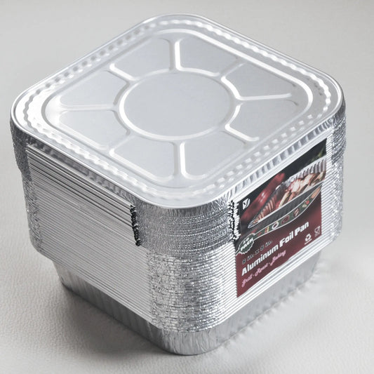 8x8 Heavy-Duty Aluminum Pans with Lids (30 Pack) - Disposable Foil Food Containers for Baking, Cooking, Heating, Freezing, and Holiday Storage