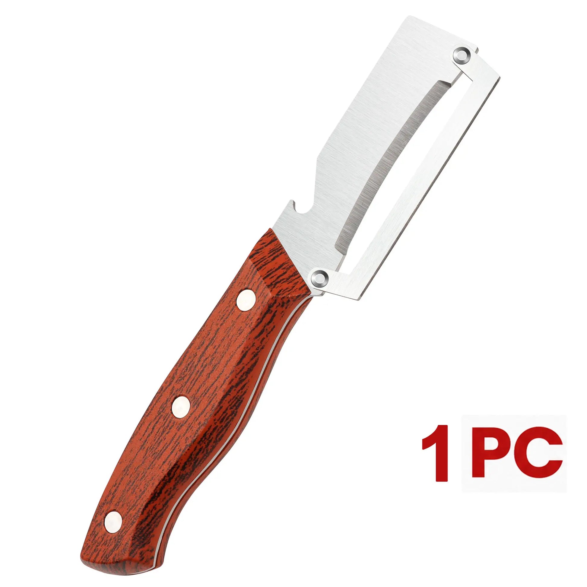 Stainless Steel Blade Vegetable and Fruit Peeler Set with Ergonomic Wooden Handles and Integrated Bottle Opener