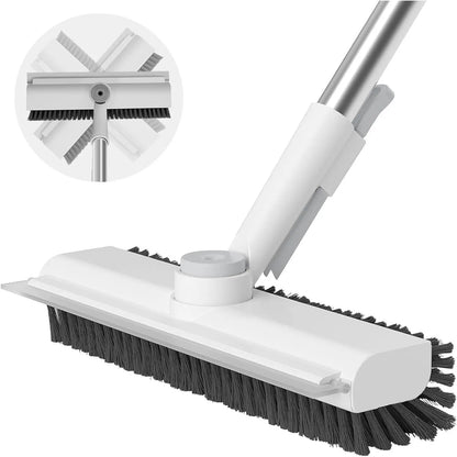 AIR U 3-In-1 Floor Scrub Bathtub Brush with Long Handle, Double-Sided, Heavy-Duty Stiff Bristles & Squeegee – Scrape & Scrub for Shower, Bathroom, Patio, Garage, Kitchen, Wall & Deck – Home Cleaning Essentials