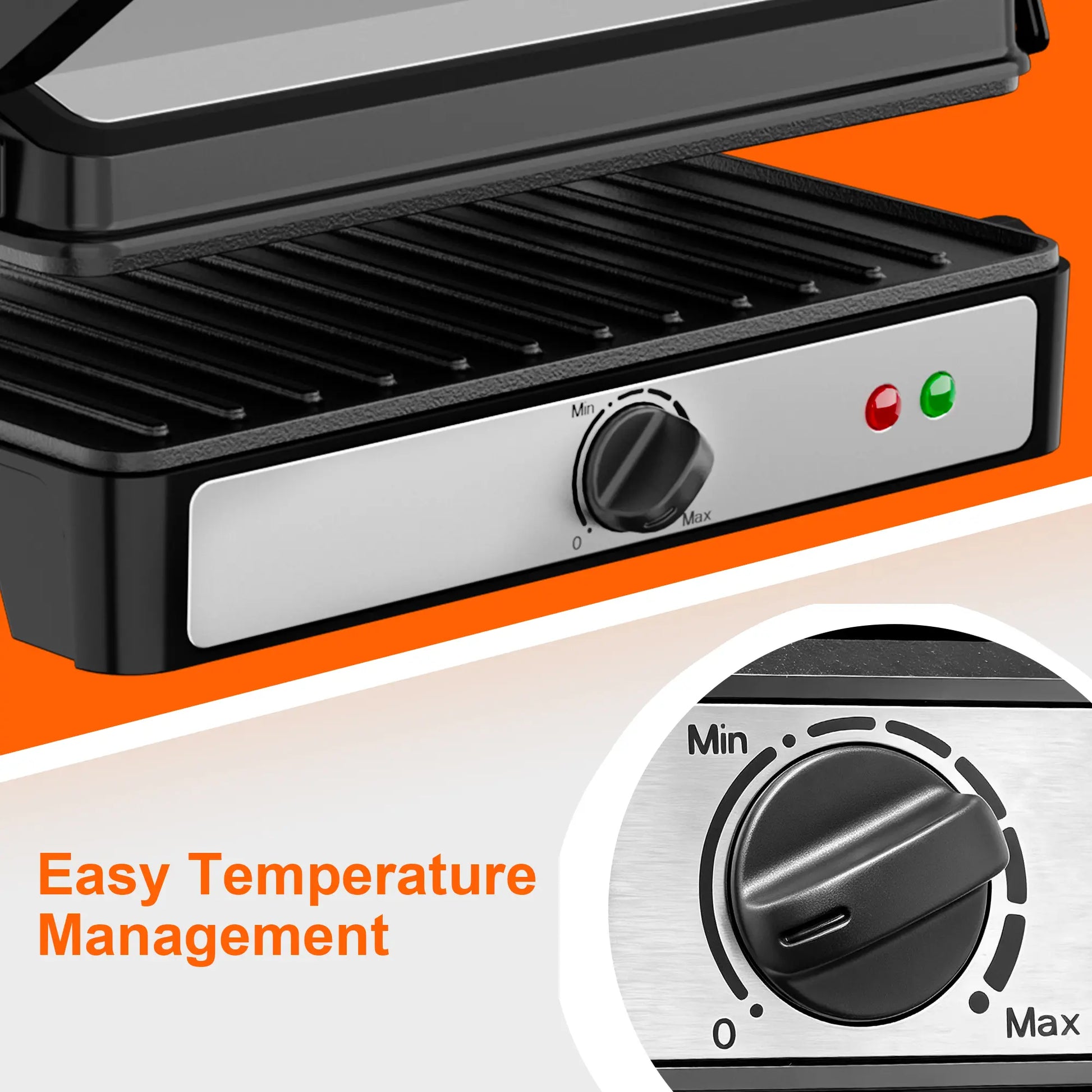 KEINVE Compact Electric Panini Press Grill and Sandwich Maker, 900W Fast Heating with Adjustable Temperature Control, 180° Flat Open Non-Stick Double-Sided Griddle, Dual Heating Plates for Steak and Burgers, 9.2 x 5.8 Inches
