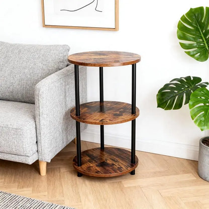 Three-Tier Round Shelving Table - Versatile Decorative Table Available in Narrow-Edge Styles or as a Nightstand; Industrial Design Ideal for Compact Spaces