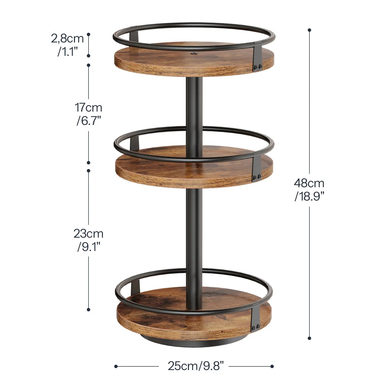 HOOBRO Lazy Susan Organizer, Rotating Spice Rack, 3-Tier Organizer, Turntable Spice Rack, Vertical Storage Organizer, for Kitchen Countertop, Vanity, Dining Table, Rustic Brown and Black #Summervibes