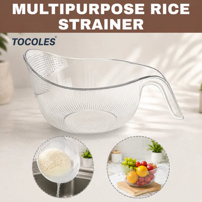 Multifunctional Aesthetic Rice Strainer with Handle - Durable BPA-Free Transparent Plastic Colander for Draining Vegetables, Fruits, Cheese, and Coffee Dispenser Set