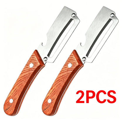Stainless Steel Blade Vegetable and Fruit Peeler Set with Ergonomic Wooden Handles and Integrated Bottle Opener