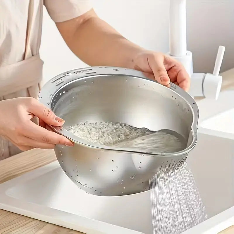 Stainless Steel Multifunctional Rice-Washing and Straining Basket for Fruits, Vegetables, and Storage Solutions in Home Dining and Picnics